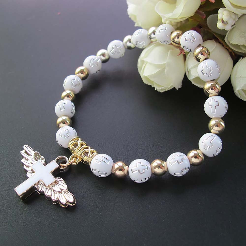 Oil Dripping Angel Cross Rosary Bracelet | Christian Jewelry