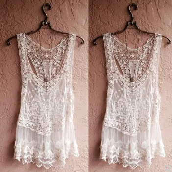 Women's White Lace Sleeveless Beach Cover-Up Top