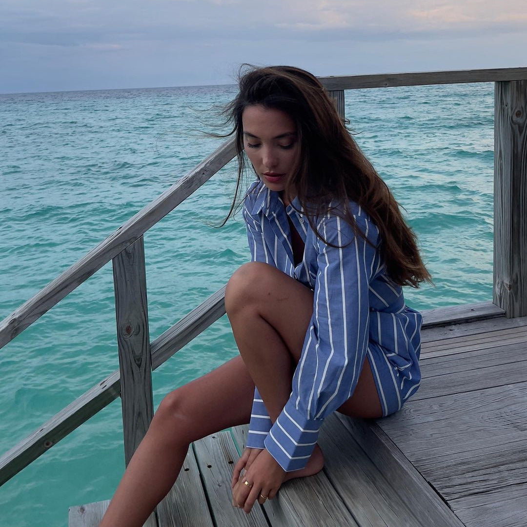 2023 Summer Women's Striped Cotton Shirt & Shorts Set