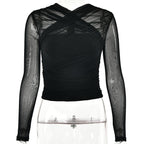 2023 Fashionable Sheer Mesh Zip Crop Top for Women
