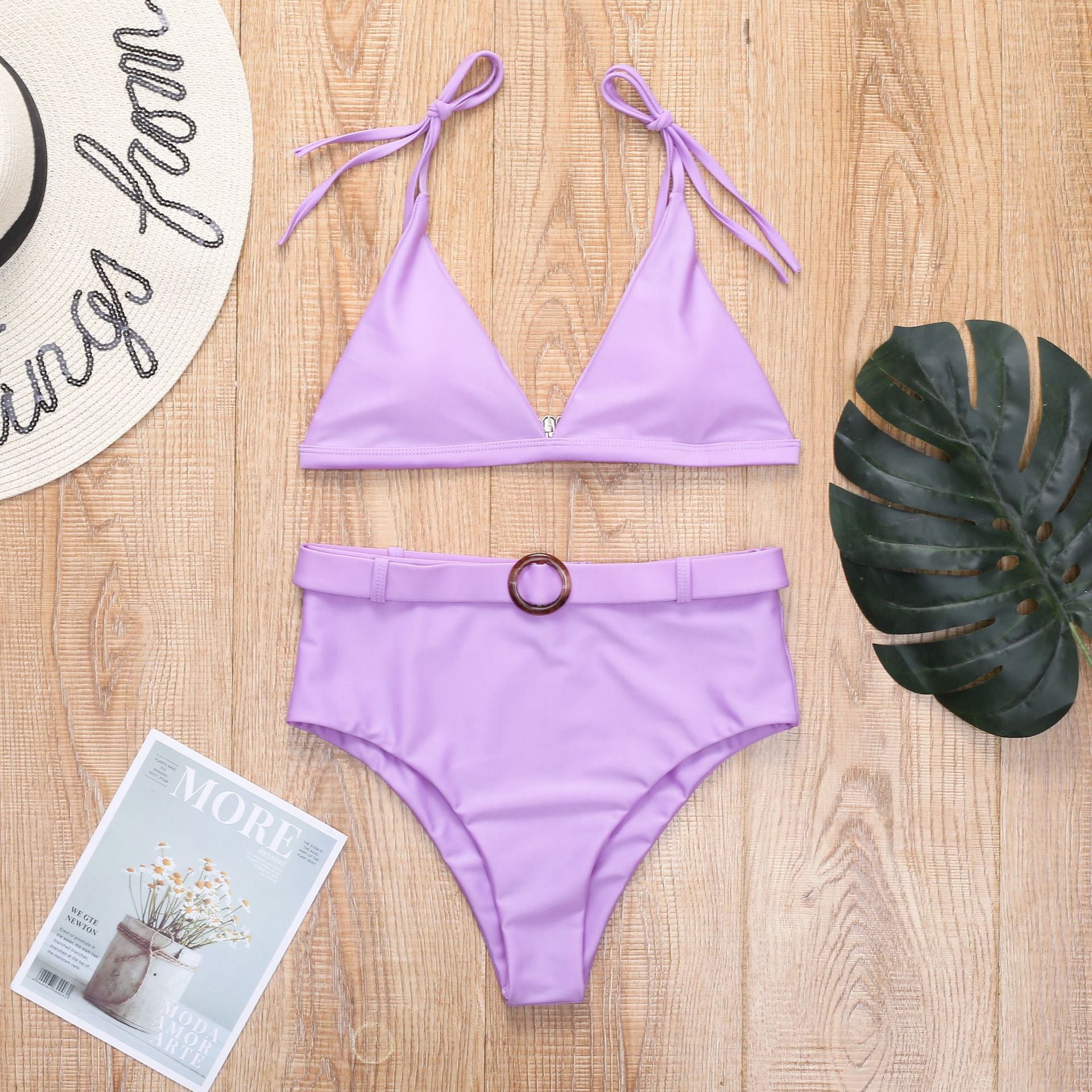 White Belted High-Waisted Bikini Set