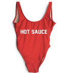 Hot Sauce Slogan High-Cut One-Piece Swimsuit