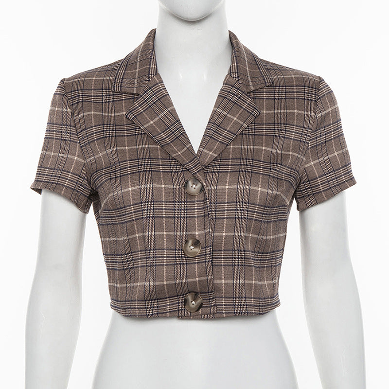 Summer Plaid Crop Top with Button Closure for Women