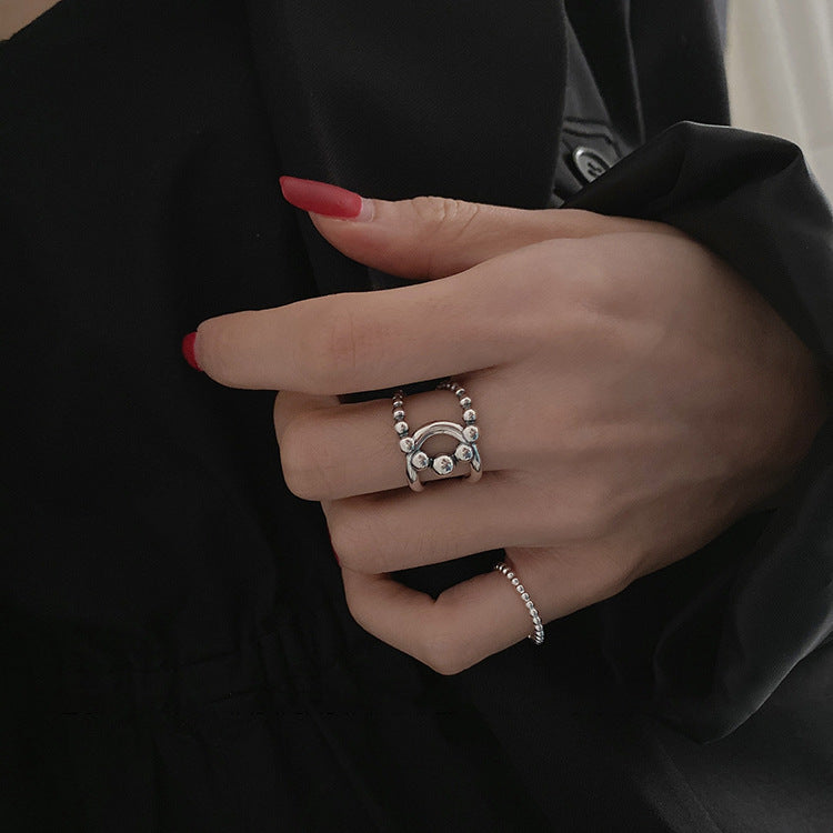 Vintage Cross Bead Ring for Women in Silver