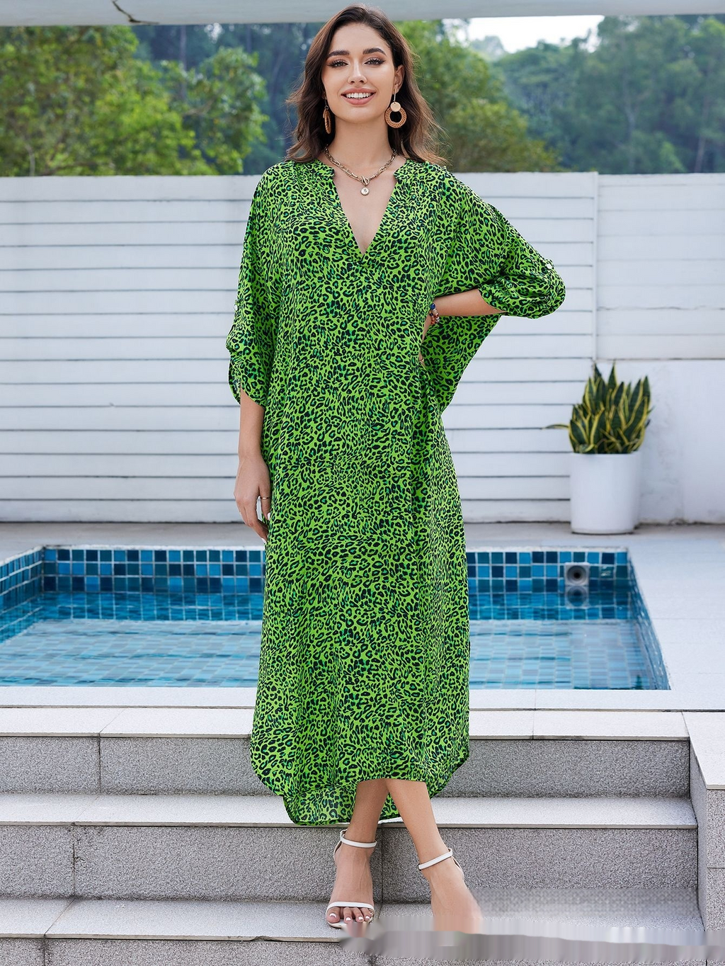 Leopard Print Beach Cover-Up Shirt Dress