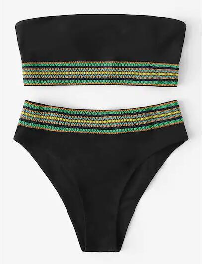 Strapless Bandeau Bikini with Striped Band