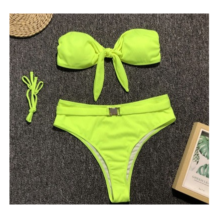 Women's Pink Bow-Front Bandeau High-Waist Bikini Set