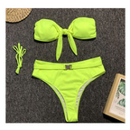 Women's Pink Bow-Front Bandeau High-Waist Bikini Set