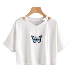 Vintage Butterfly Cute Crop Top with Hollow Design