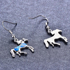 Animal-Themed Blue Opal Horse Earrings in Silver Boho Style
