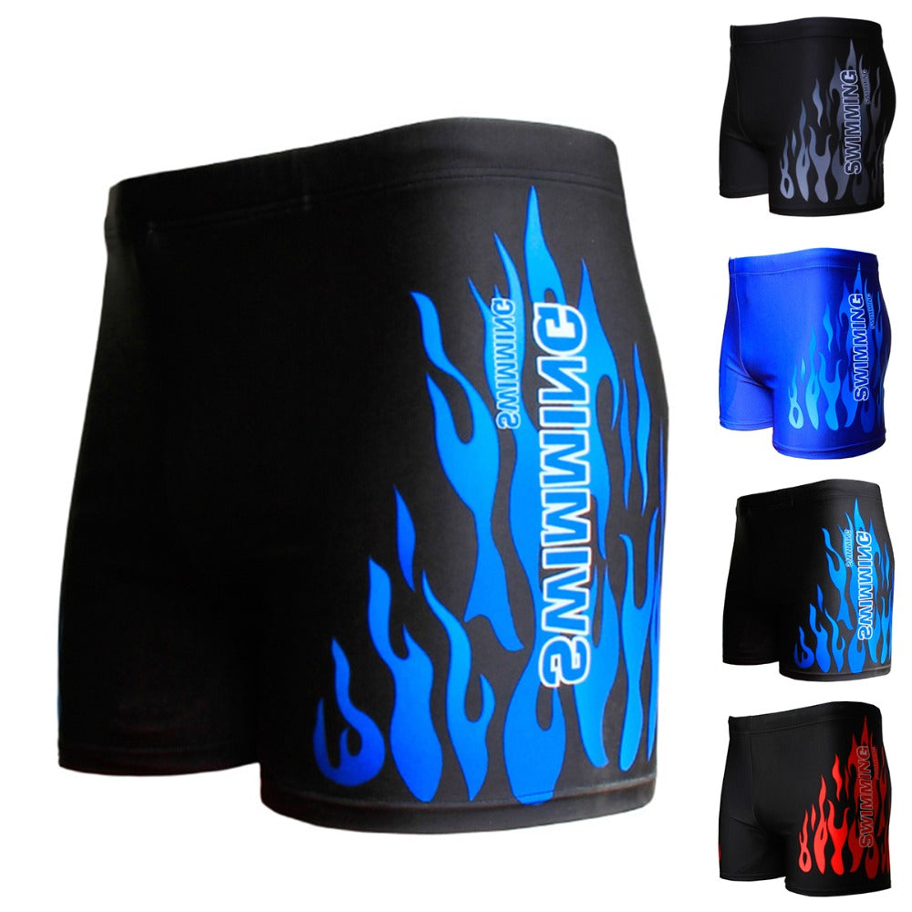 Men's Black Flame Print Swim Trunks