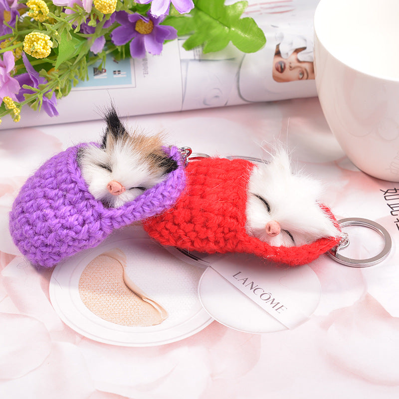 Sleepy Cat Plush Keychain Bag Pendant - Creative Design | Accessory