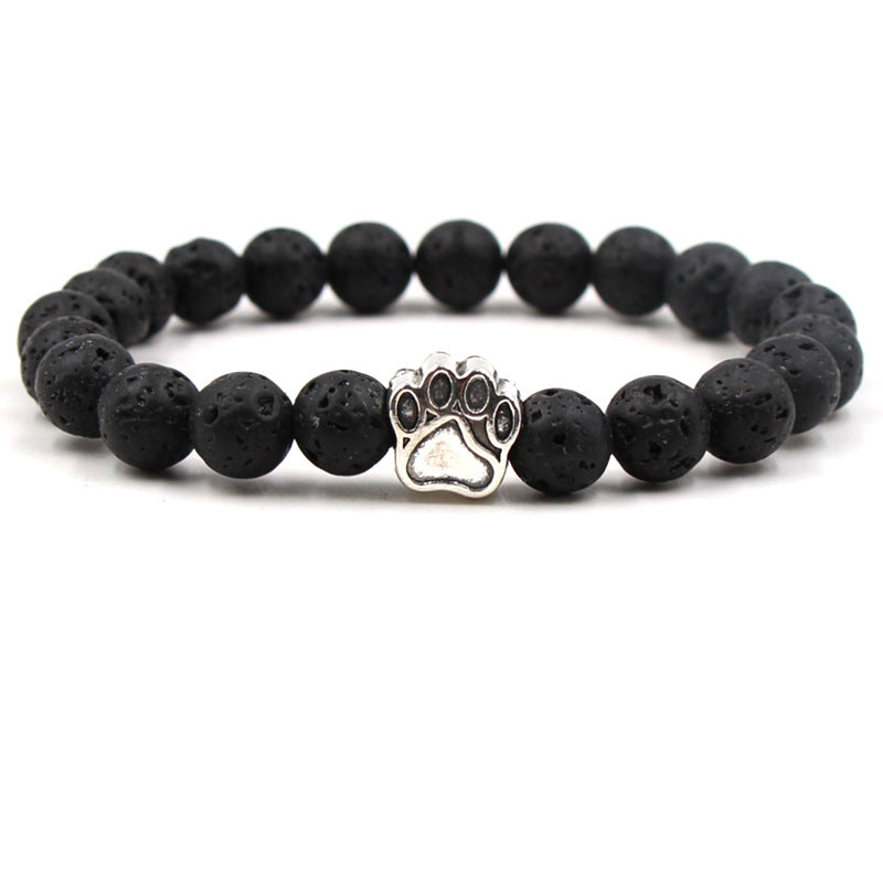 Black Volcanic Rock and Turquoise Dog Foot Bracelet