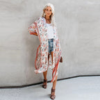 Floral Boho Chiffon Open-Front Beach Cover-Up Kimono