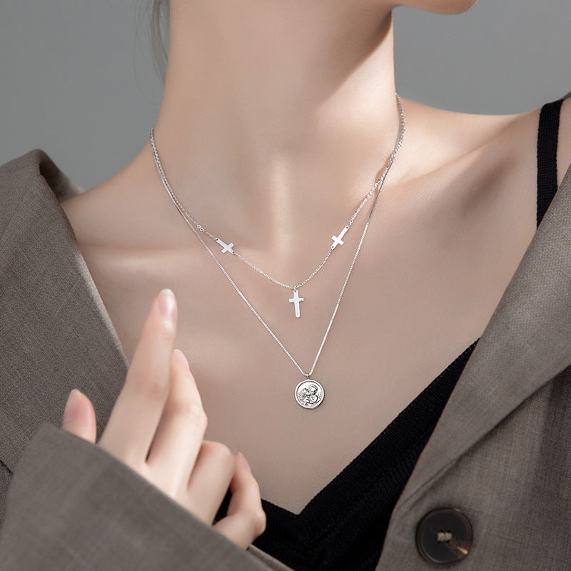 Ailuoqi Silver Vintage Cross Pendant Necklace