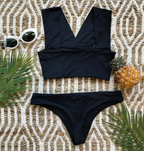 Deep-V Crop-Top Bikini Set