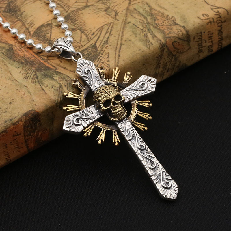 Wholesale Silver Vintage Punk Skull Cross Pendant