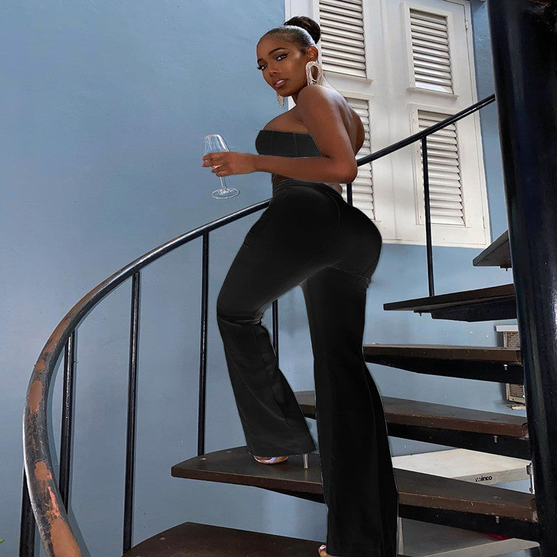 Fashionable Crop Top and Bell-Bottom Pants Set for Women