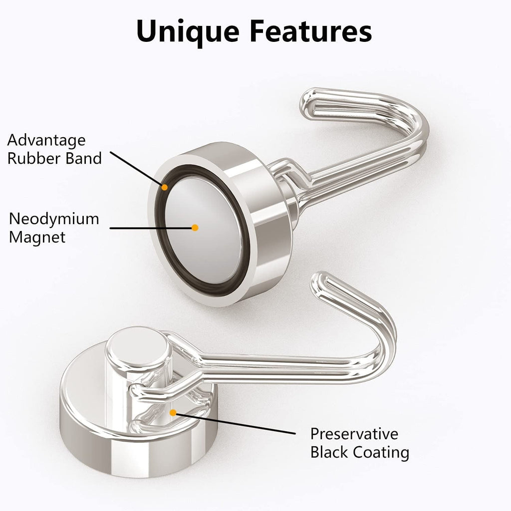 4Pcs 8 Pcs Magnetic Hooks,Heavy Duty 30LBS Neodymium Magnet Hook with Rust Proof for Indoor Outdoor Hanging,Refrige,Grill,Kitchen,Key Holder Silver | Accessory