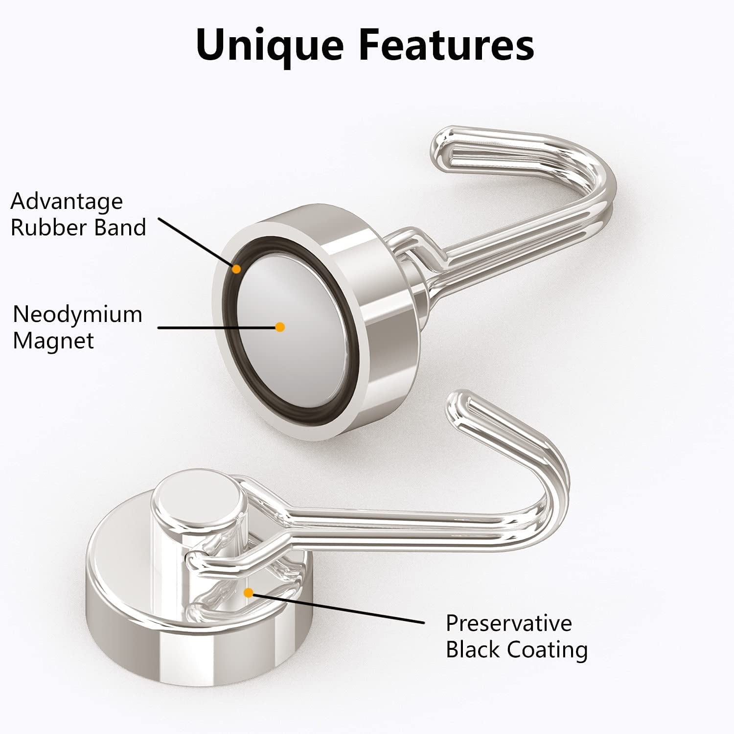 4Pcs 8 Pcs Magnetic Hooks,Heavy Duty 30LBS Neodymium Magnet Hook with Rust Proof for Indoor Outdoor Hanging,Refrige,Grill,Kitchen,Key Holder Silver | Accessory