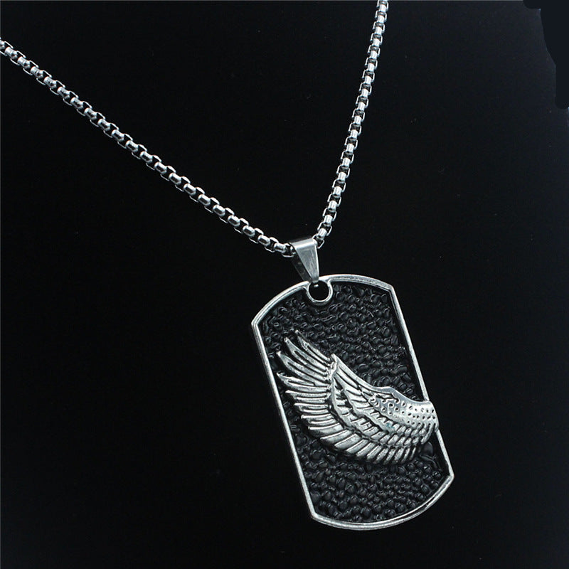 Alloy Feather Dog Tag Pendant with 70CM Chain