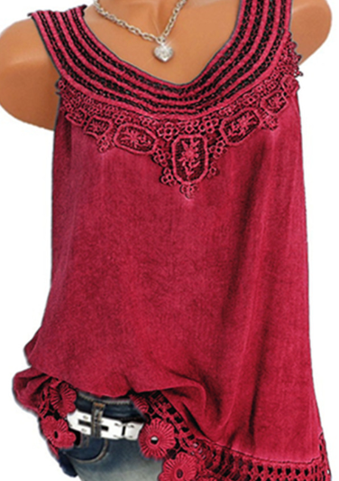Lace Multicolor Sleeveless Women's Tank Top