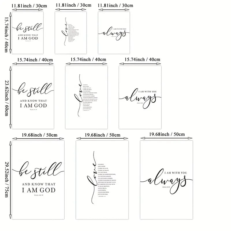 3pcs Set of Frameless Christian Bible Verse Prints | Christian Home Decor