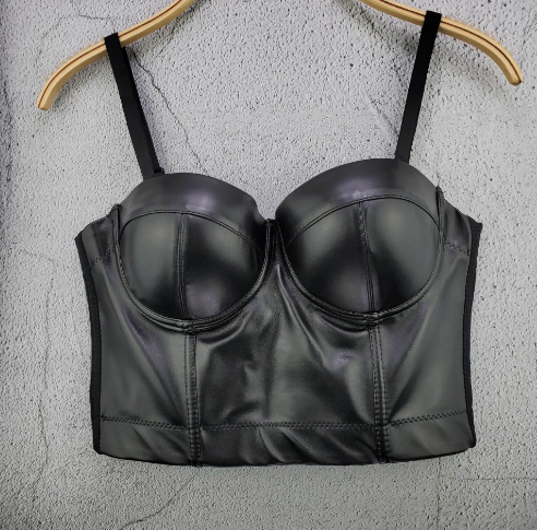 Fashionable Black PU Leather Tank Top for Women