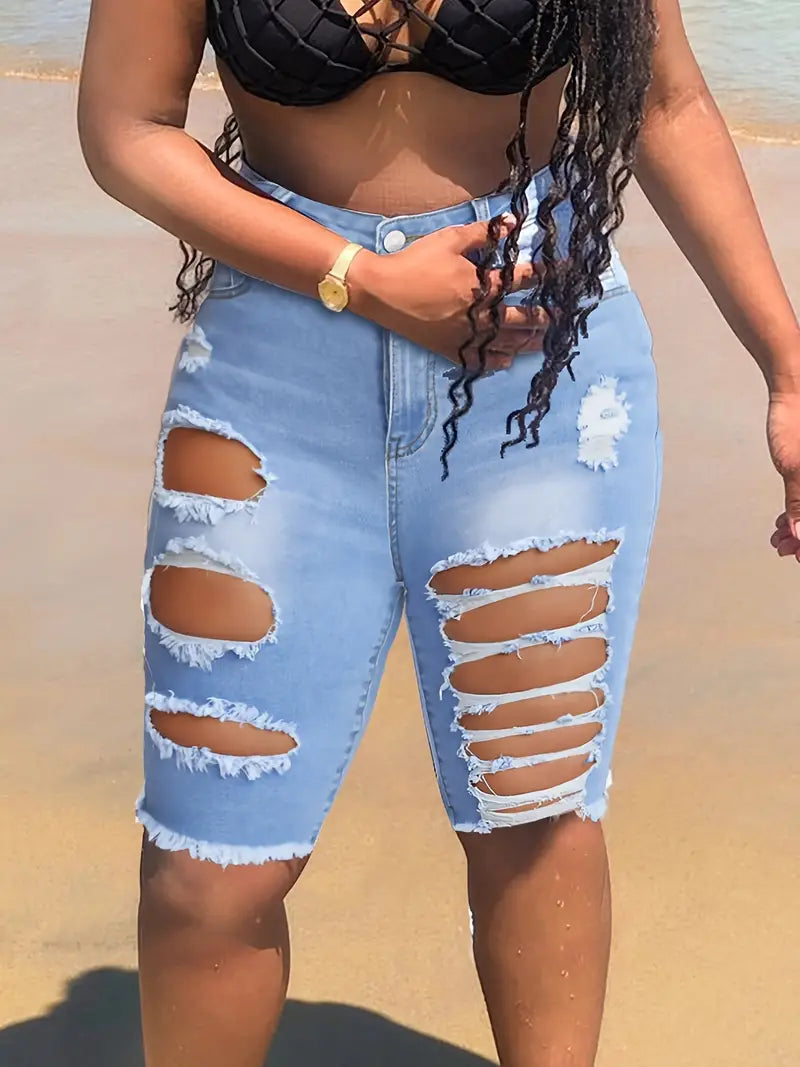 High-Waisted Distressed Denim Shorts for Women