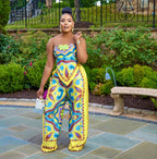 DN8718 Women's Fashion Print Tube Top & Pants Set