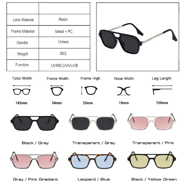 Vintage Double-Bridge Square Sunglasses
