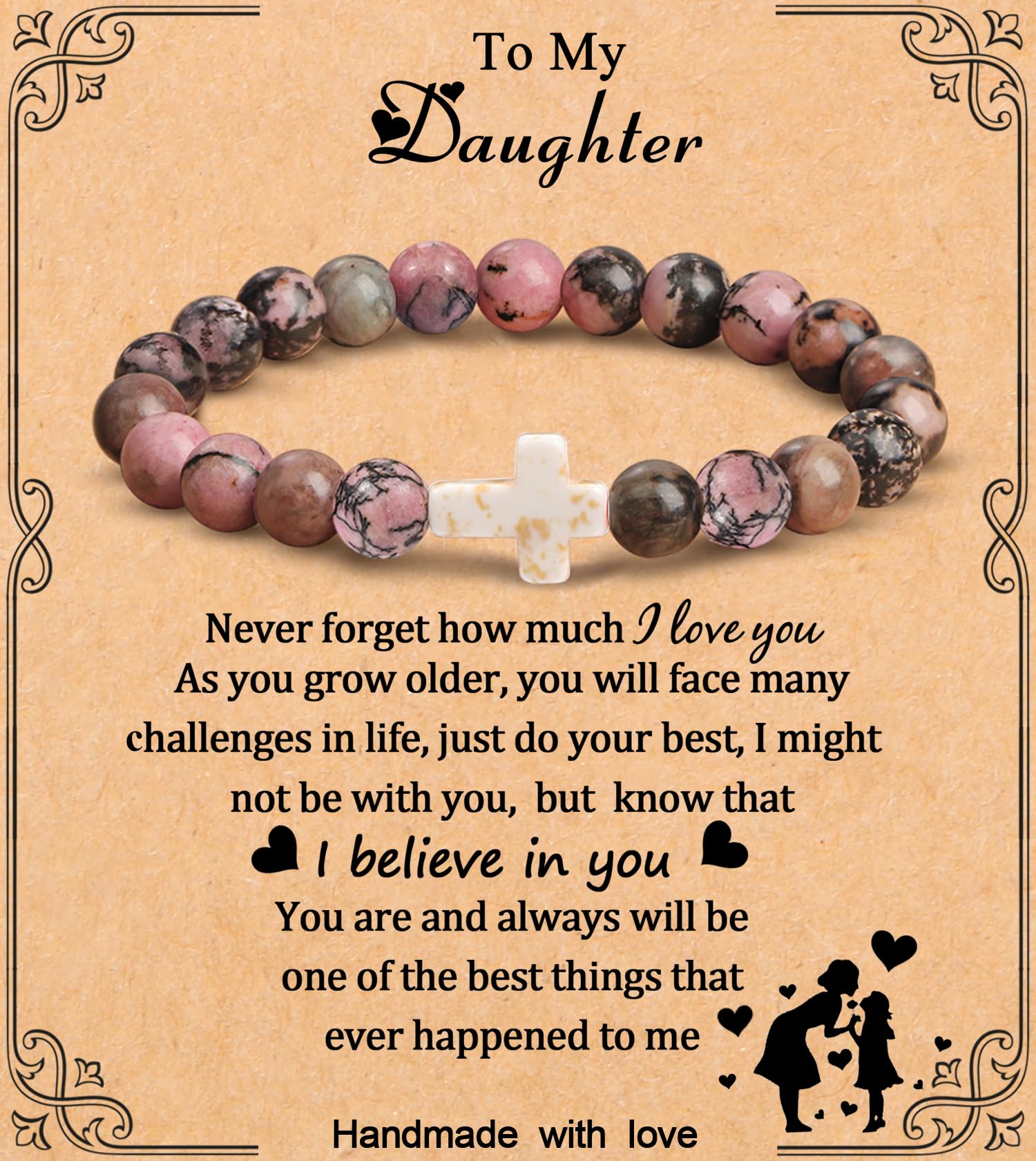 MFTRADING Cross Bracelet Gifts To My Daughter Christian Religious Jewelry Inspirational Birthday Christmas Baptism Gift Bracelet for Her Daughter | Christian Jewelry