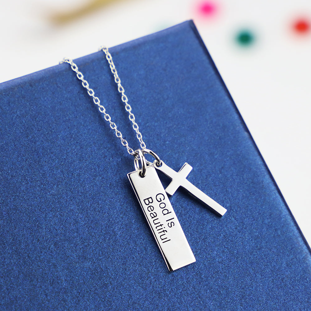 925 Silver Cross Necklace with Square Pendant | Christian Jewelry