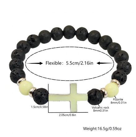 Luminous Volcanic Rock Cross Bracelet | Christian Jewelry