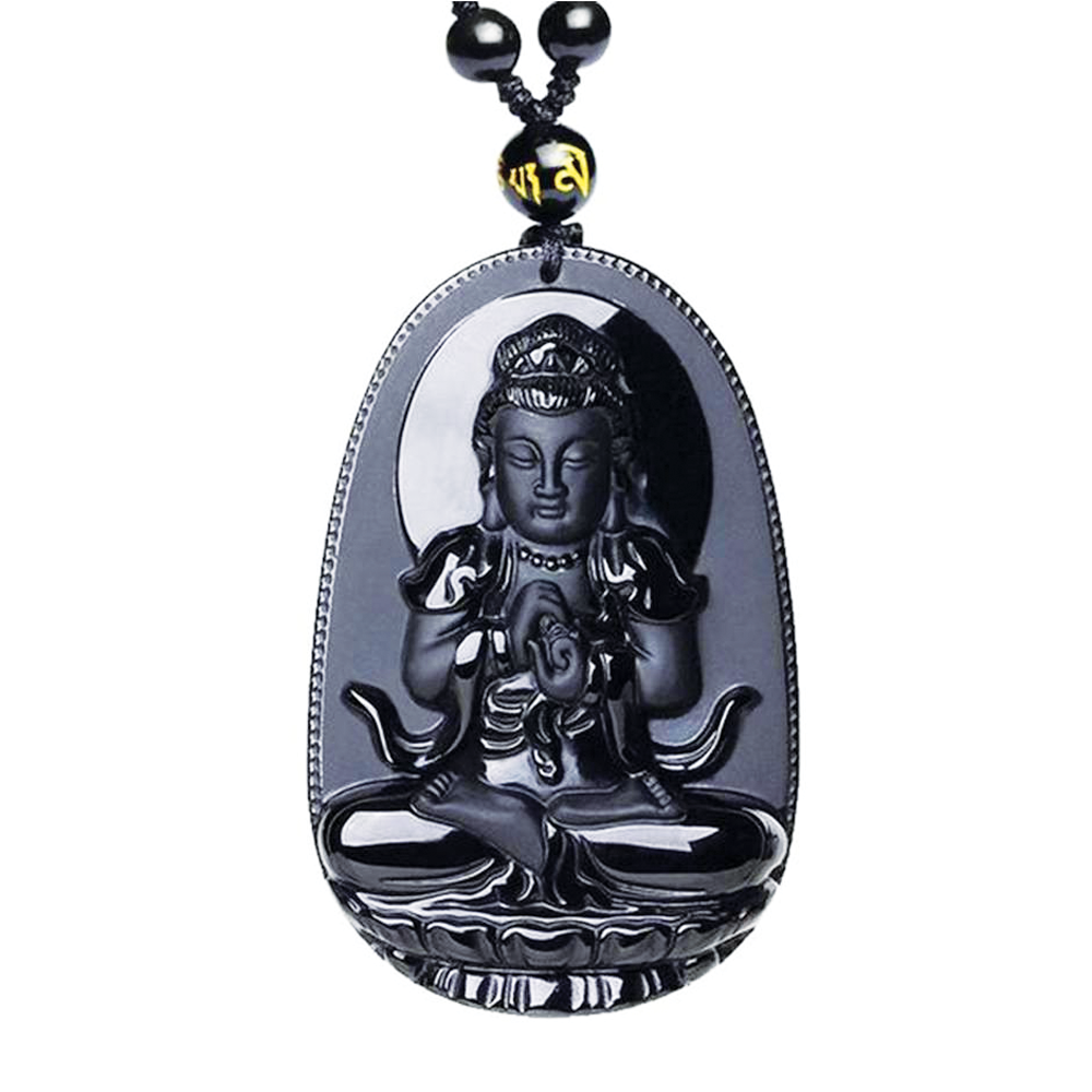 Obsidian Birthstone Buddha with Eight Guardian Gods | Jewelry