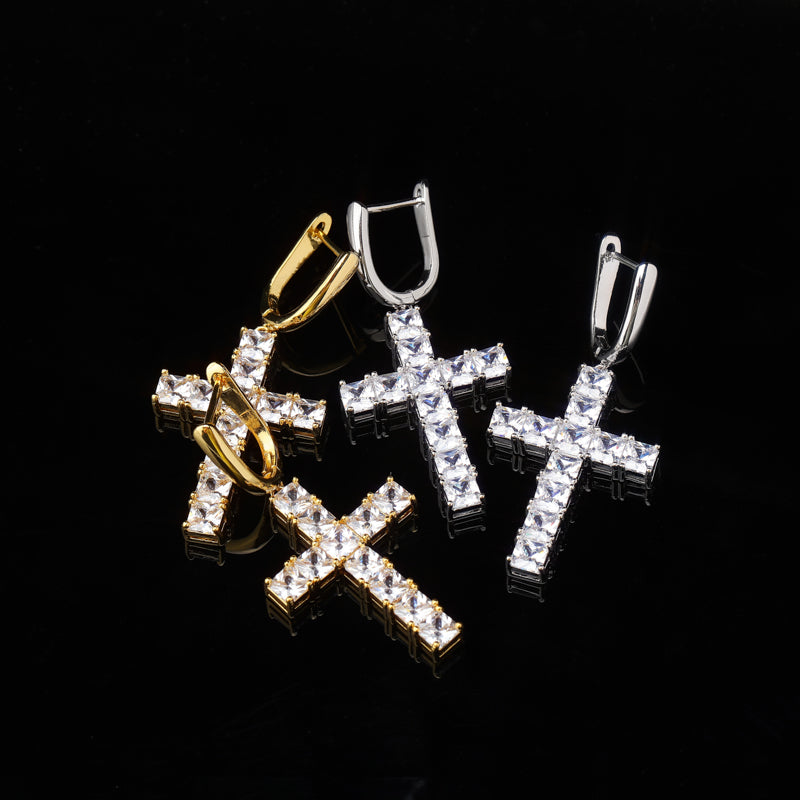 Square Zircon Cross Earrings for Fashionable Styles
