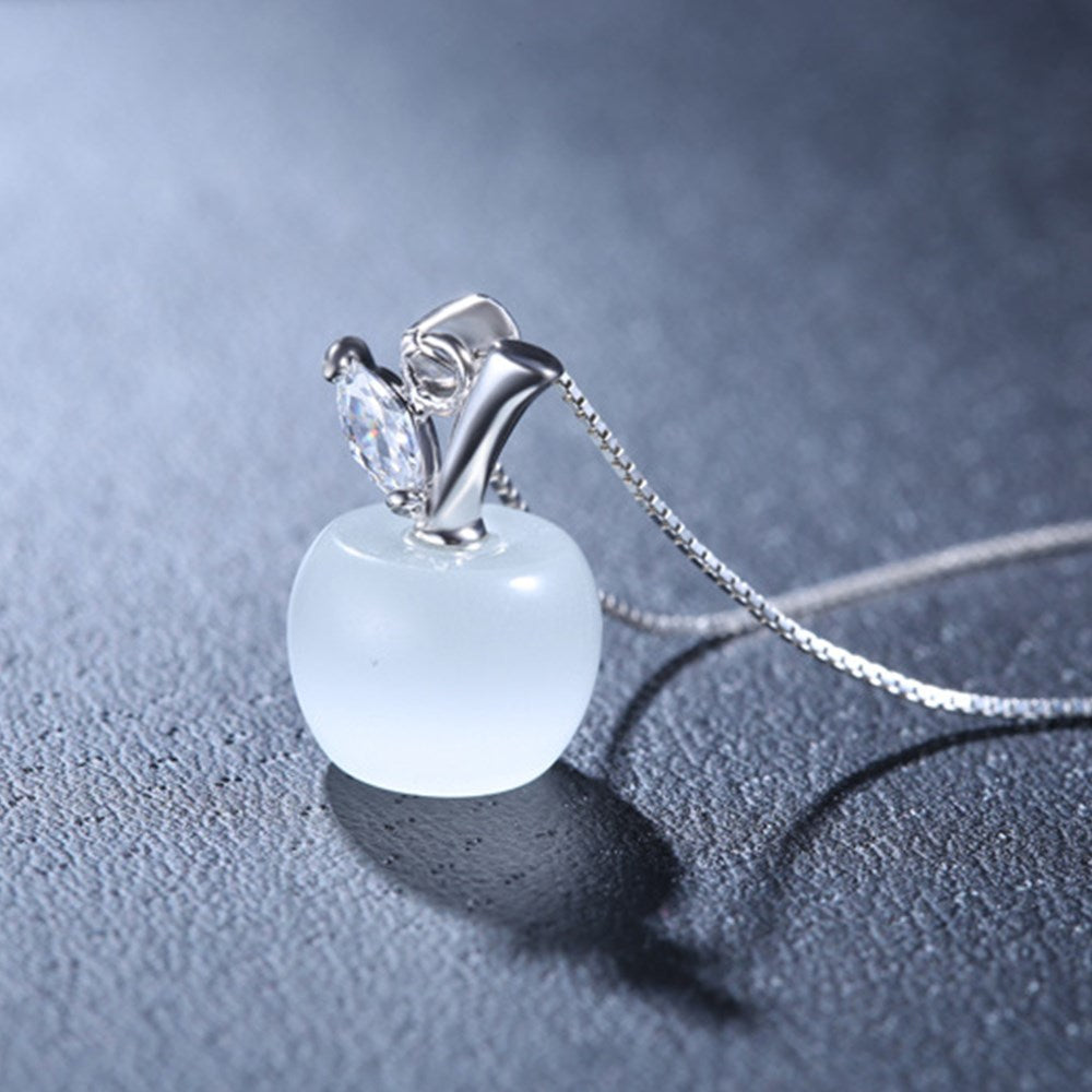 Silver Cat's Eye Apple Pendant with Moonstone