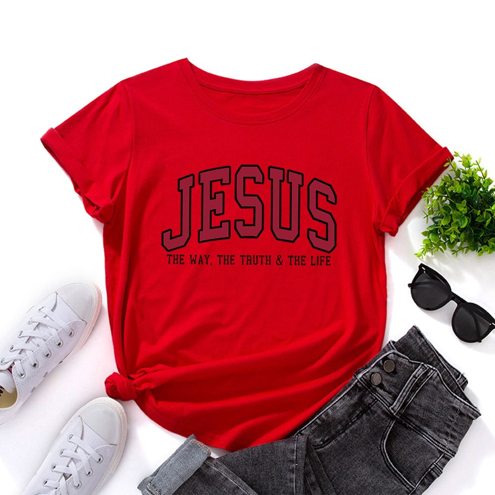 Women's JESUS Printed Loose Round Neck T-shirt | Faith Streetwear