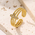 Copper Plated Zircon Cross Geometric Ring