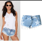 Star Print Fringe Denim Shorts for Women