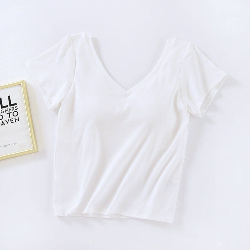 Crop Top with Built-in Bra and V-Neck Design for Women