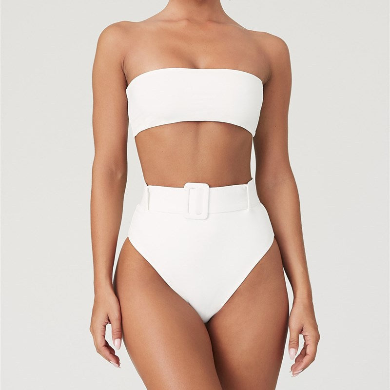 High-Waisted Belted Bandeau Bikini Set