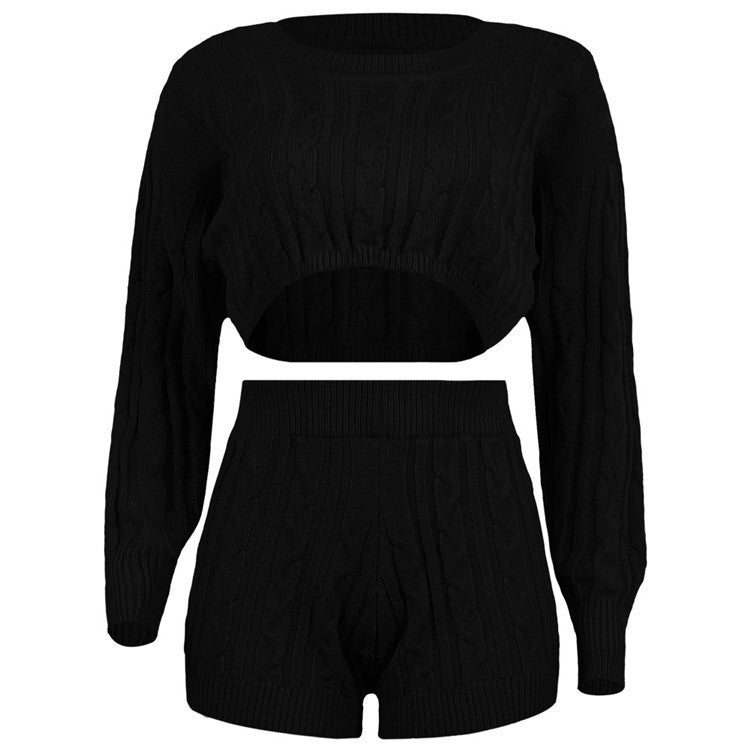 Crop Top Knit Set with Round Neck for Nightclub