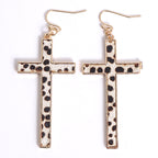 Fashionable Leopard Print Cross Earrings with Leather | Christian Jewelry