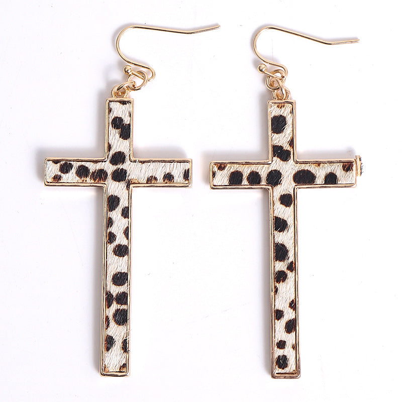 Fashionable Leopard Print Cross Earrings with Leather | Christian Jewelry