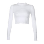 2020 New Style Women's White Crop Top Long Sleeve T-Shirt