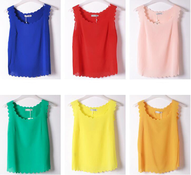 Scalloped Sleeveless Chiffon Camisole Top