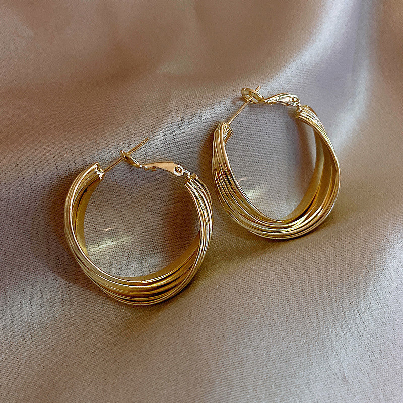 Silver Cross Metal Braided Hoop Earrings