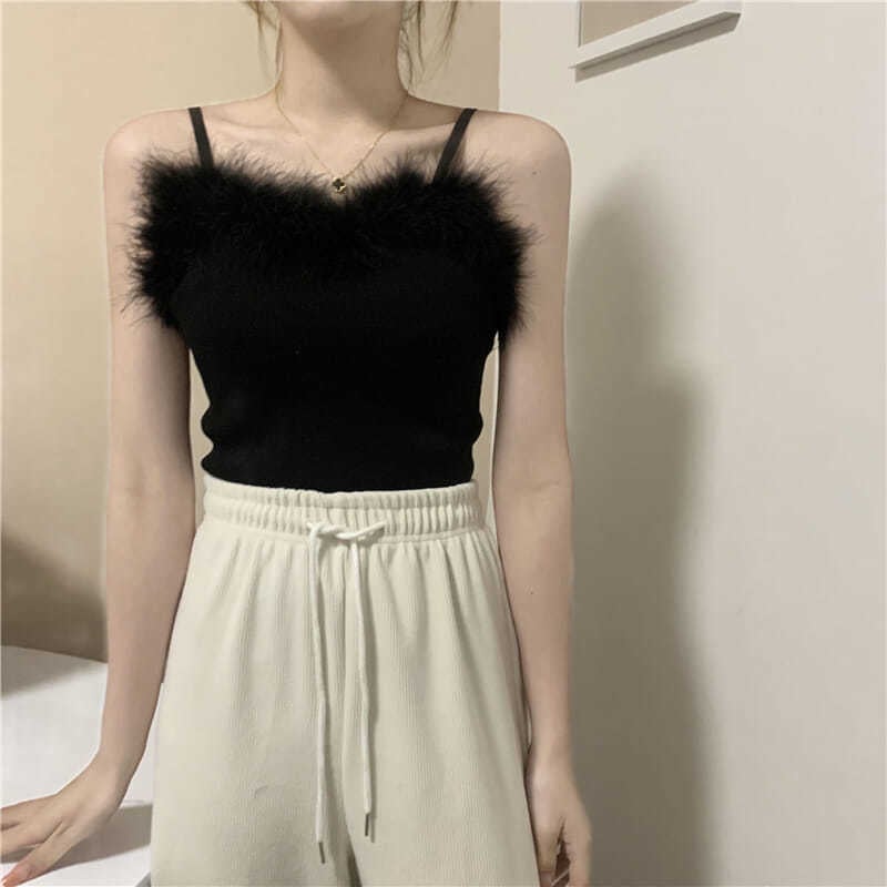 Feather-Trim Knit Camisole