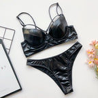 Shiny Wet-Look Strappy Bikini Set